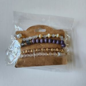 Fashion Jewelry Purple and Gold Beaded Bracelet Set